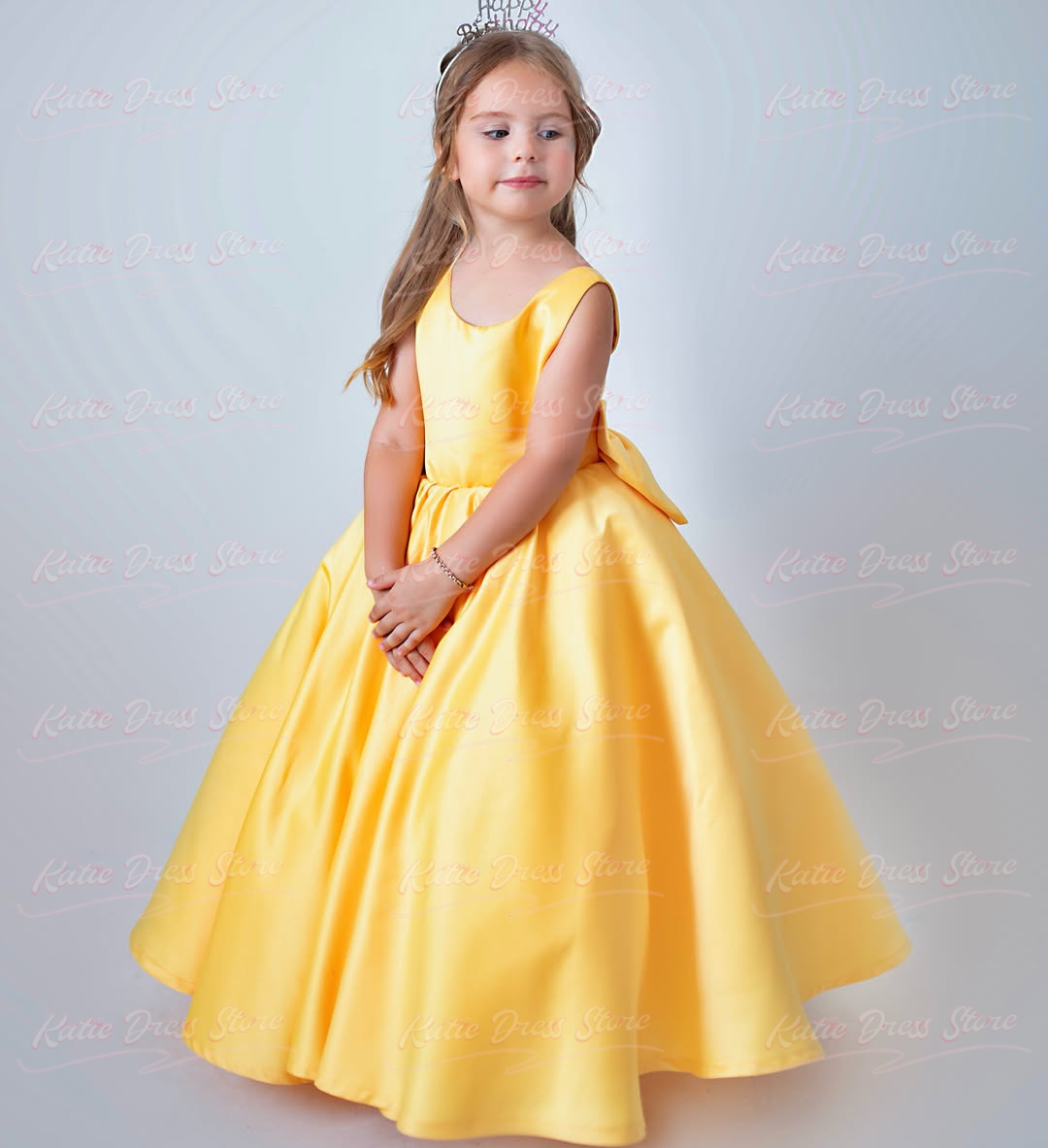 Embroidery Yellow Dress - فستان زهور من الساتان الأصفر المخصص