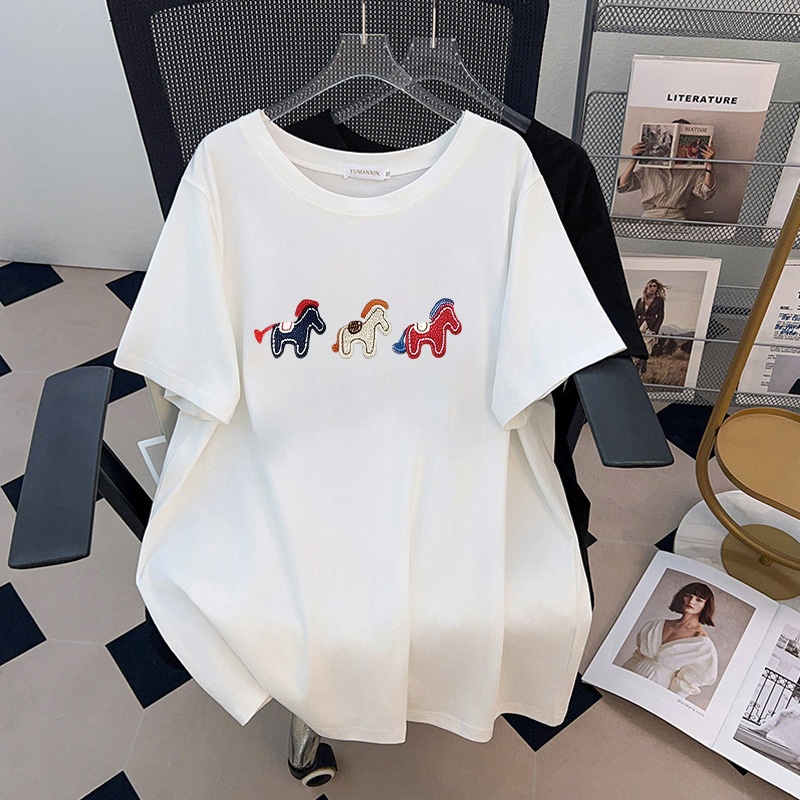 Embroidery Cotton Shirt - تي شيرت نسائي صيفي فضفاض بأكمام