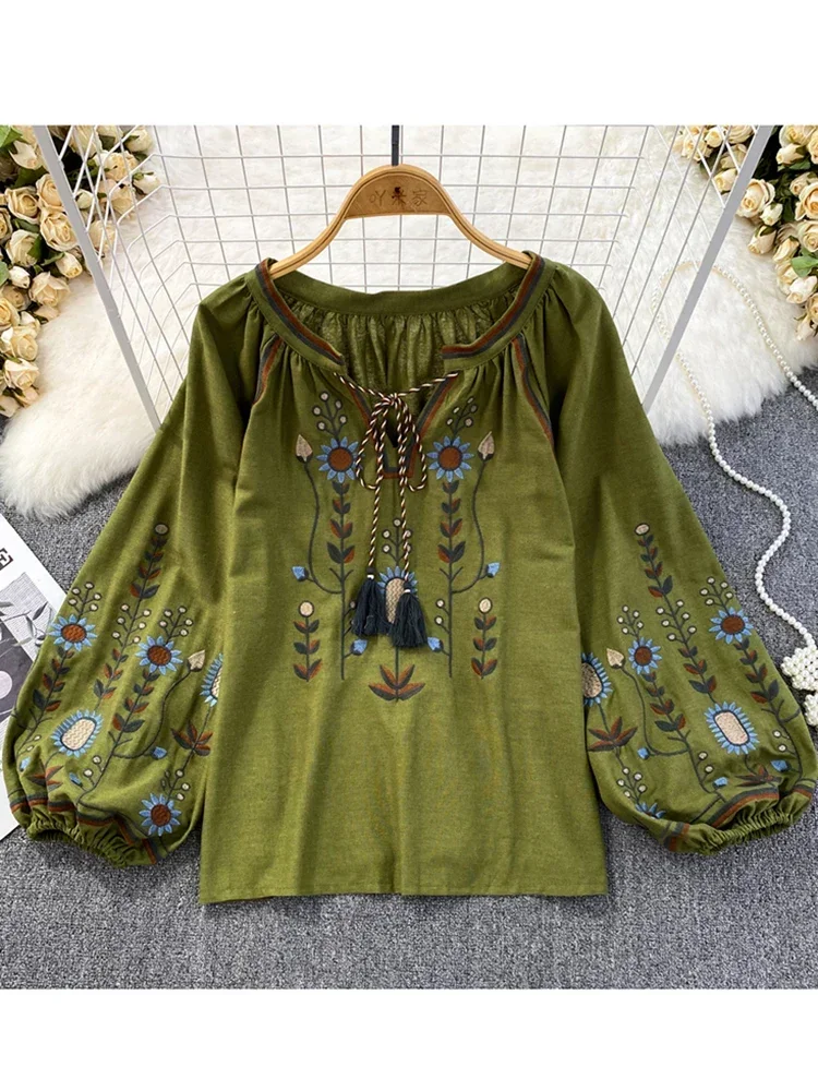 المرأة الربيع بلوزة العرقية نم - مراجعة Embroidery Cotton Shirt وسعره