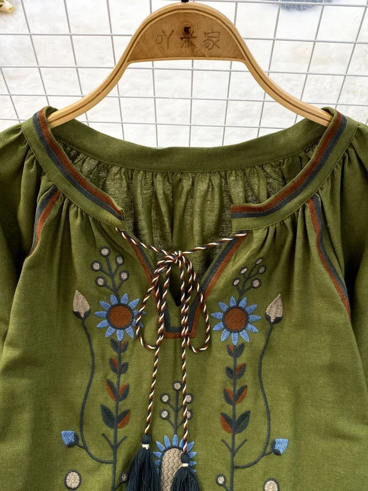 المرأة الربيع بلوزة العرقية نم - مراجعة Embroidery Cotton Shirt وسعره