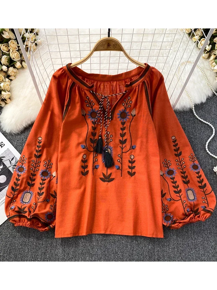 المرأة الربيع بلوزة العرقية نم - مراجعة Embroidery Cotton Shirt وسعره