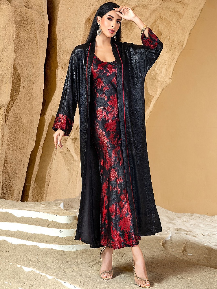 أسود أحمر مفتوح كيمونو عباية د - مراجعة Embroidery Kebaya وسعره