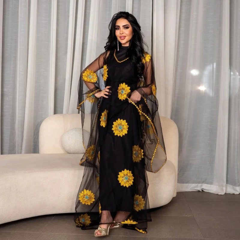 فستان ماكسي نسائي مطرز بالزهور - مراجعة Embroidery Yellow Dress وسعره